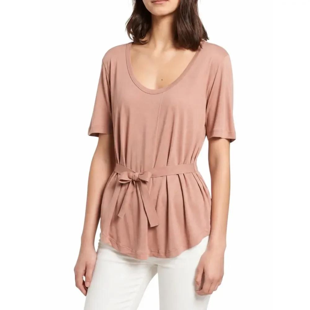J. Crew Short Sleeve Scoop Neck Side Tie Tee Dusty Pink Size S